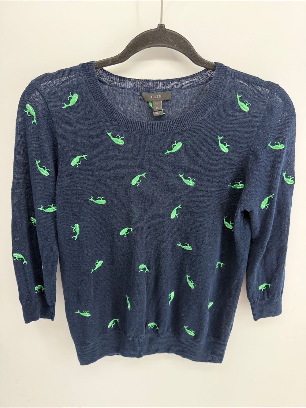 J. Crew whale embroidered wide lightweight knit 3/4 sleeve sweater sz XS
